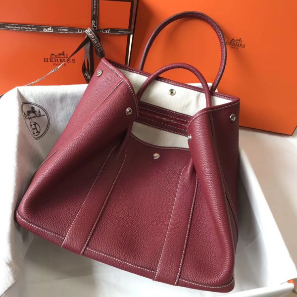 Hermes Garden Party 36 Bag In Bordeaux Clemence Leather - Image 3