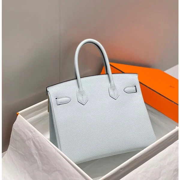 Hermes Birkin 30cm Bag In Blue Brume Clemence Leather GHW - Image 2