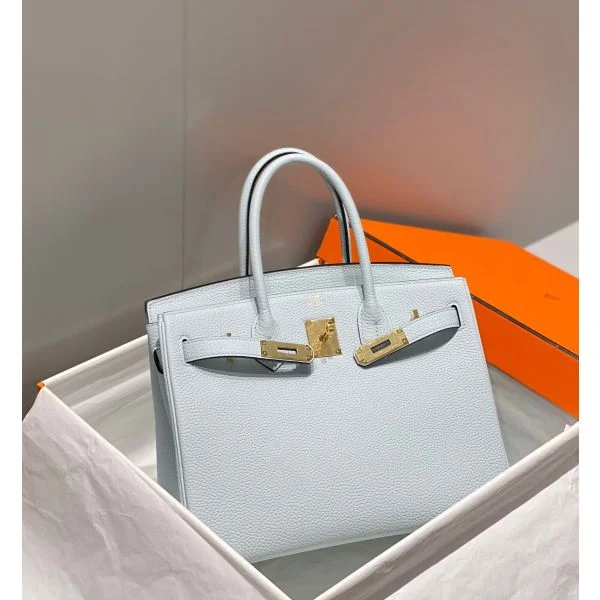 Hermes Birkin 30cm Bag In Blue Brume Clemence Leather GHW - Image 3