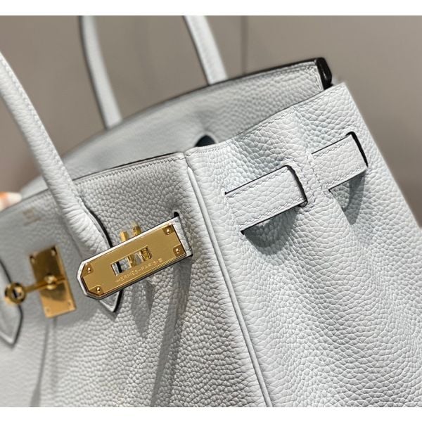 Hermes Birkin 30cm Bag In Blue Brume Clemence Leather GHW - Image 5