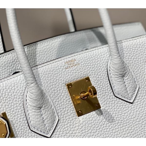 Hermes Birkin 30cm Bag In Blue Brume Clemence Leather GHW - Image 6