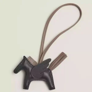 Hermes Rodeo Pegase PM Bag Charm in Black and Etoupe Lambskin