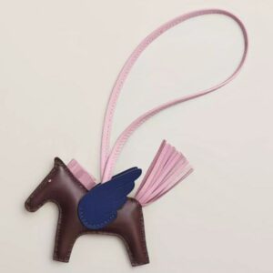Hermes Rodeo Pegase PM Bag Charm in Chocolat/Blue/Pink Lambskin