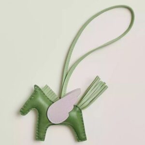 Hermes Rodeo Pegase PM Bag Charm in Vert/Vert Criquet/Mauve Pale Lambskin