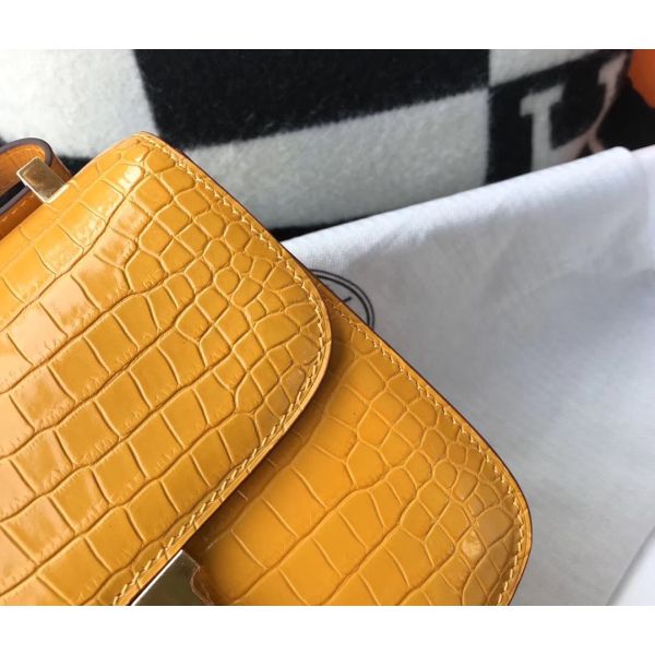 Hermes Constance 18 Handmade Bag In Yellow Embossed Crocodile - Image 5