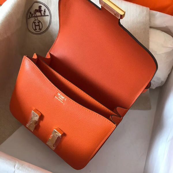 Hermes Constance 18 Handmade Bag In Orange Epsom Leather - Image 4