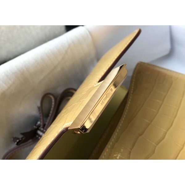 Hermes Constance 24cm Bag In Jaune Poussin Embossed Crocodile - Image 6
