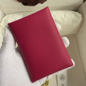 Hermes Calvi Duo Card Holder in Rose Purple Epsom Calfskin