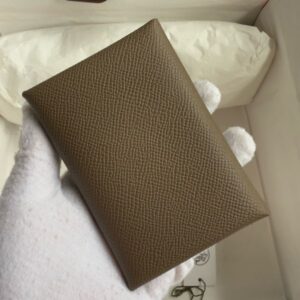 Hermes Calvi Duo Card Holder in Taupe Epsom Calfskin