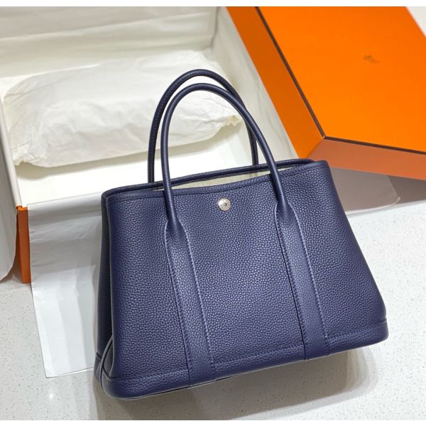 Hermes Garden Party 30 Bag In Blue Saphir Taurillon Leather - Image 2