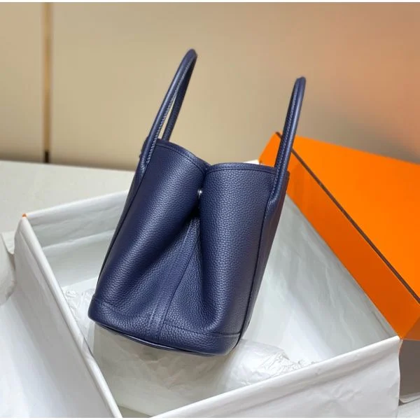 Hermes Garden Party 30 Bag In Blue Saphir Taurillon Leather - Image 3