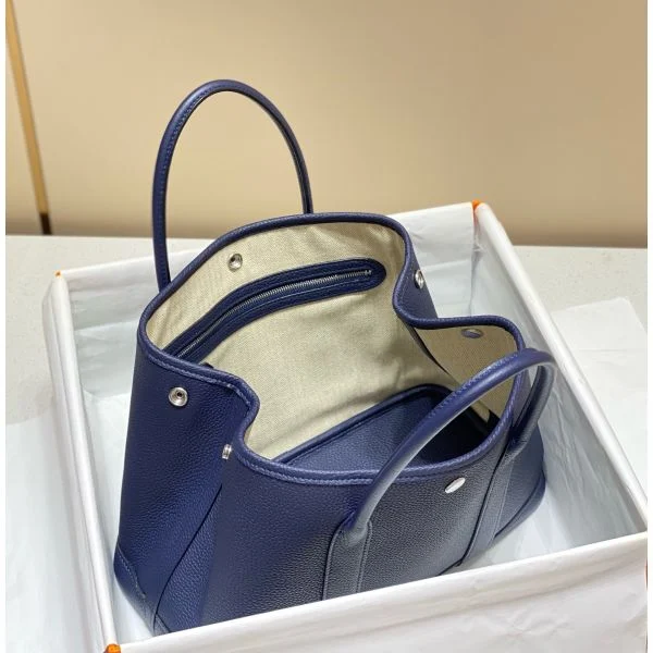 Hermes Garden Party 30 Bag In Blue Saphir Taurillon Leather - Image 9