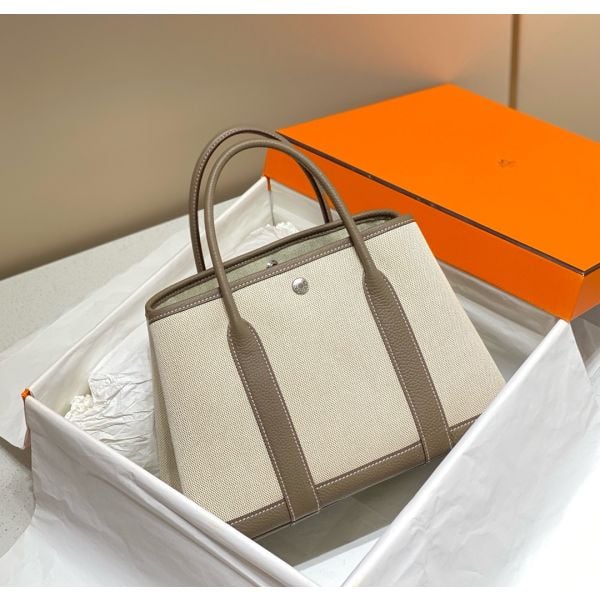 Hermes Garden Party 30cm Bag in Toile and Taupe Leather - Image 2
