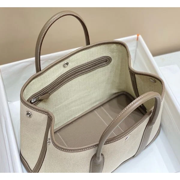 Hermes Garden Party 30cm Bag in Toile and Taupe Leather - Image 9