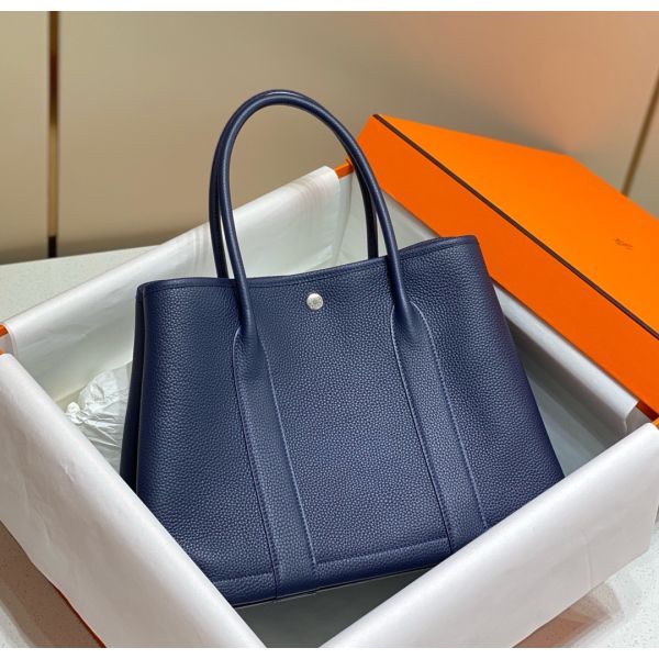 Hermes Garden Party 36 Bag In Blue Saphir Clemence Leather - Image 2
