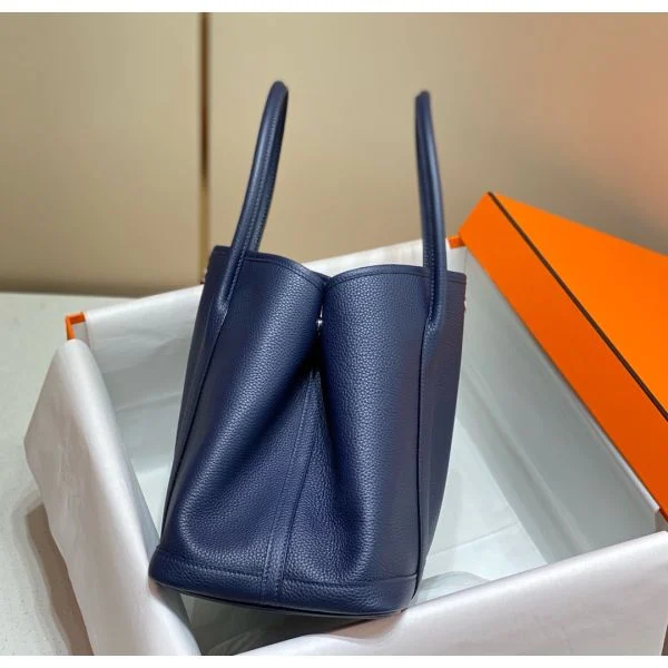 Hermes Garden Party 36 Bag In Blue Saphir Clemence Leather - Image 3