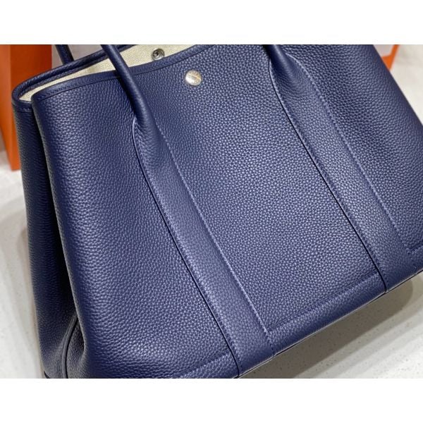 Hermes Garden Party 36 Bag In Blue Saphir Clemence Leather - Image 4