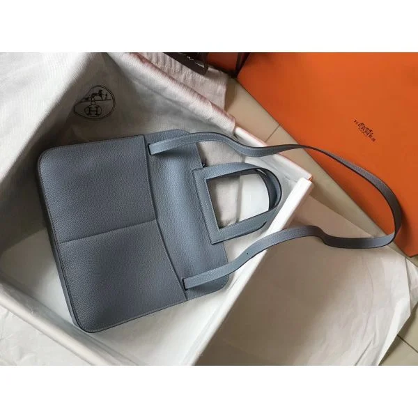 Hermes Halzan 31cm Bag In Blue Lin Clemence Leather - Image 2