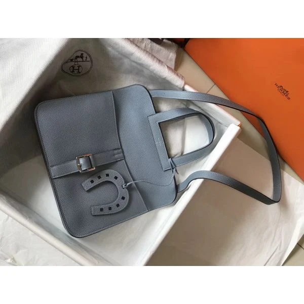 Hermes Halzan 31cm Bag In Blue Lin Clemence Leather - Image 6