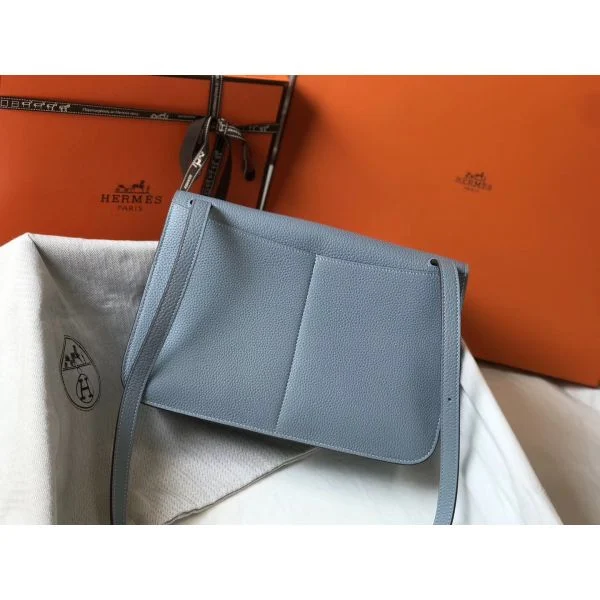 Hermes Halzan 31cm Bag In Blue Lin Clemence Leather - Image 7