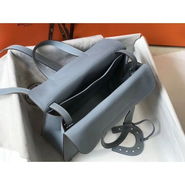 Hermes Halzan 31cm Bag In Blue Lin Clemence Leather - Image 8