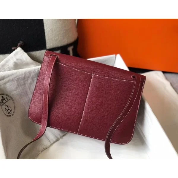 Hermes Halzan 31cm Bag In Bordeaux Clemence Leather - Image 2
