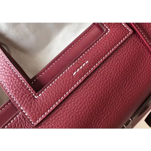 Hermes Halzan 31cm Bag In Bordeaux Clemence Leather - Image 4