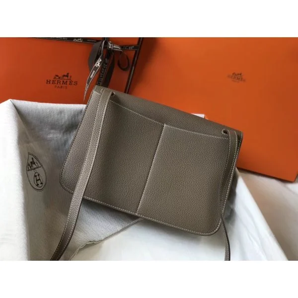 Hermes Halzan 31cm Bag In Taupe Clemence Leather - Image 2