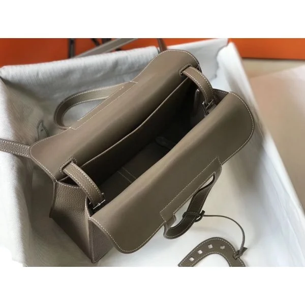 Hermes Halzan 31cm Bag In Taupe Clemence Leather - Image 6