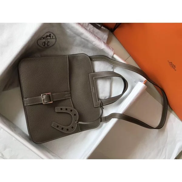 Hermes Halzan 31cm Bag In Taupe Clemence Leather - Image 8