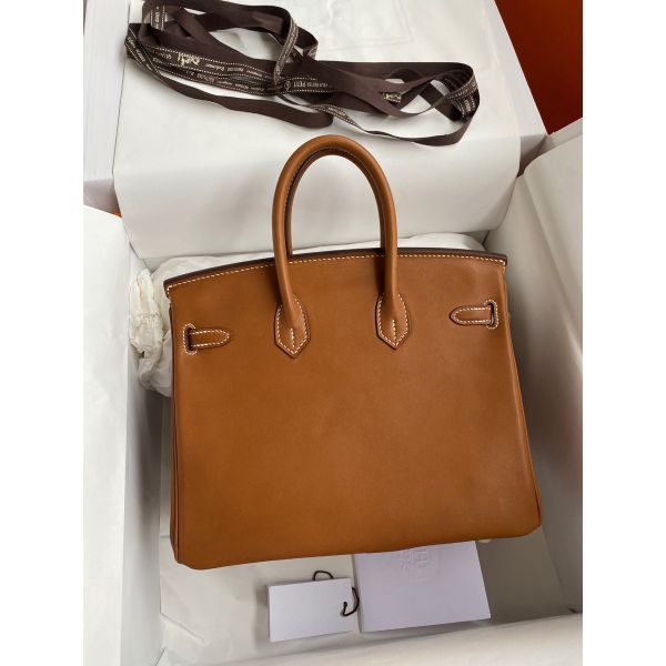Hermes Birkin 25 Retourne Handmade Bag In Gold Barenia Calfskin - Image 2