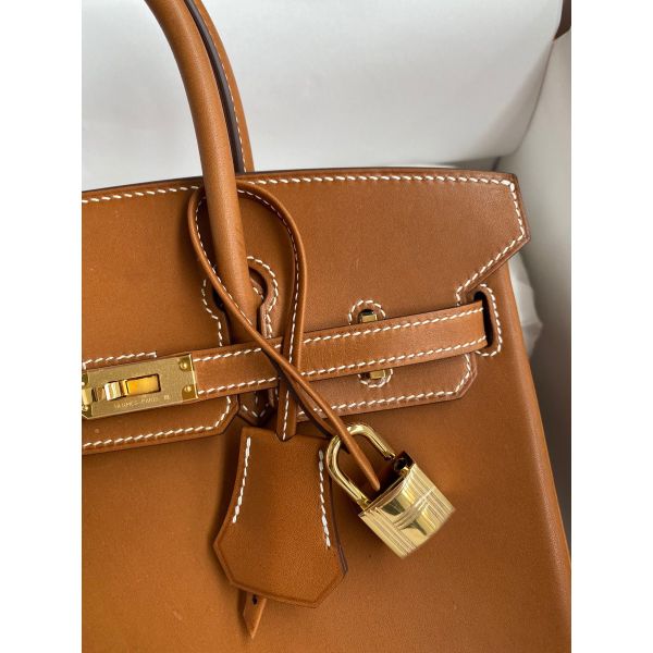 Hermes Birkin 25 Retourne Handmade Bag In Gold Barenia Calfskin - Image 3
