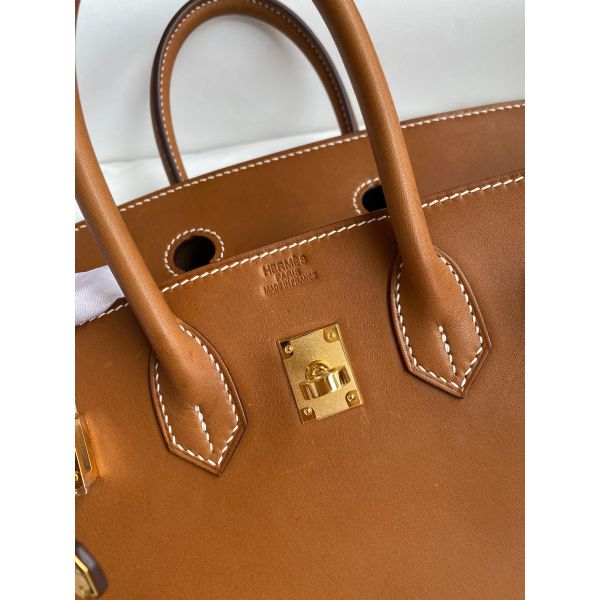 Hermes Birkin 25 Retourne Handmade Bag In Gold Barenia Calfskin - Image 6