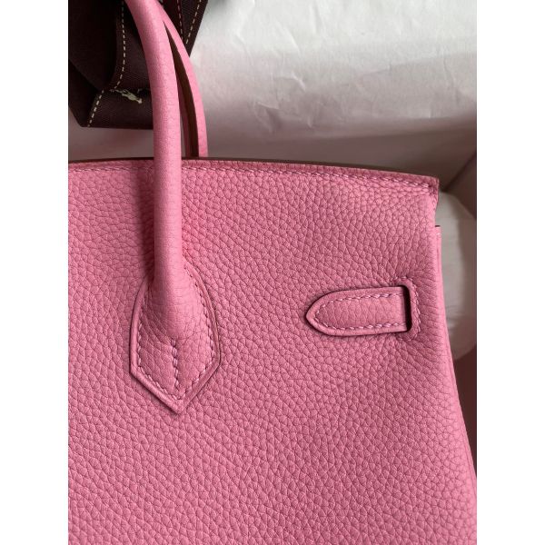 Hermes Birkin 25 Retourne Handmade Bag In Pink Clemence Leather - Image 4