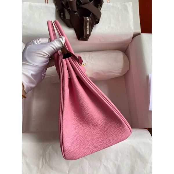 Hermes Birkin 25 Retourne Handmade Bag In Pink Clemence Leather - Image 5