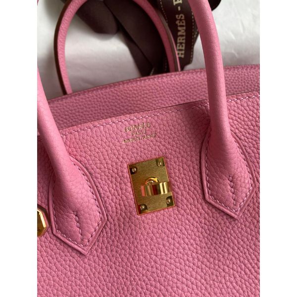 Hermes Birkin 25 Retourne Handmade Bag In Pink Clemence Leather - Image 6