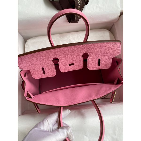 Hermes Birkin 25 Retourne Handmade Bag In Pink Clemence Leather - Image 7