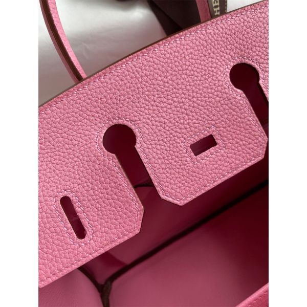 Hermes Birkin 25 Retourne Handmade Bag In Pink Clemence Leather - Image 8