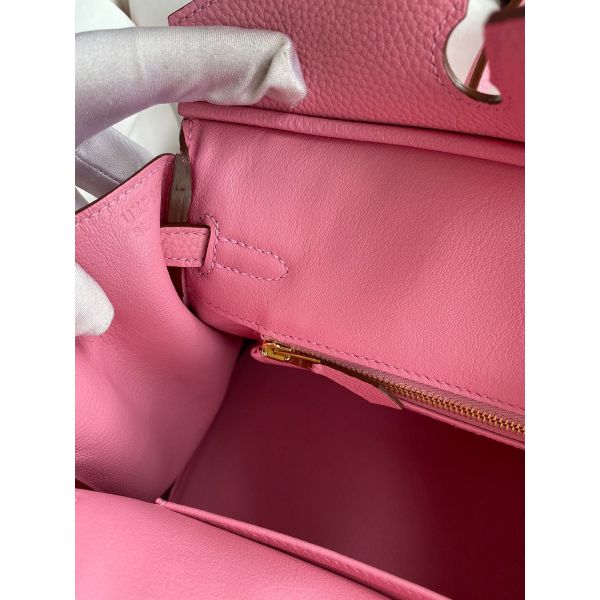 Hermes Birkin 25 Retourne Handmade Bag In Pink Clemence Leather - Image 9