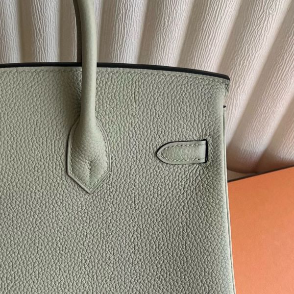 Hermes Birkin 25 Retourne Handmade Bag in Sauge Clemence Leather - Image 7
