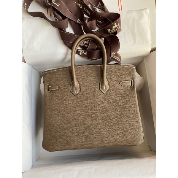 Hermes Birkin 25 Retourne Handmade Bag in Taupe Clemence Leather - Image 2