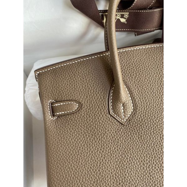 Hermes Birkin 25 Retourne Handmade Bag in Taupe Clemence Leather - Image 3