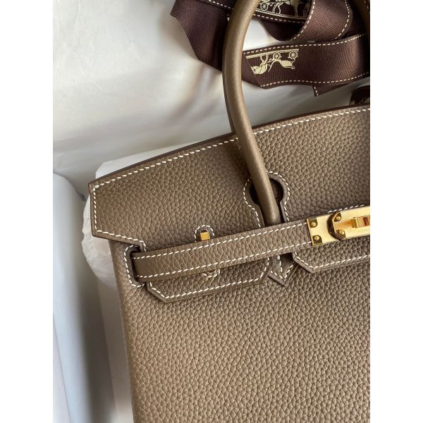 Hermes Birkin 25 Retourne Handmade Bag in Taupe Clemence Leather - Image 4