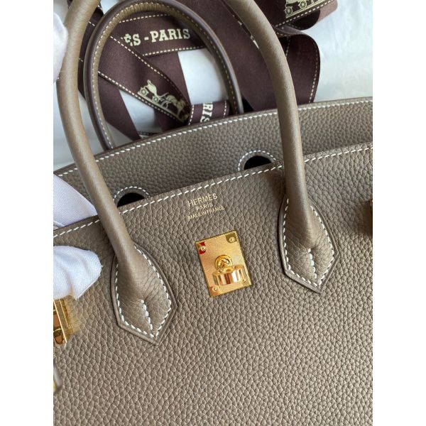 Hermes Birkin 25 Retourne Handmade Bag in Taupe Clemence Leather - Image 6