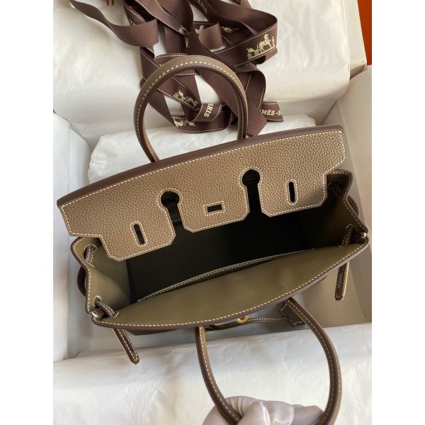 Hermes Birkin 25 Retourne Handmade Bag in Taupe Clemence Leather - Image 7