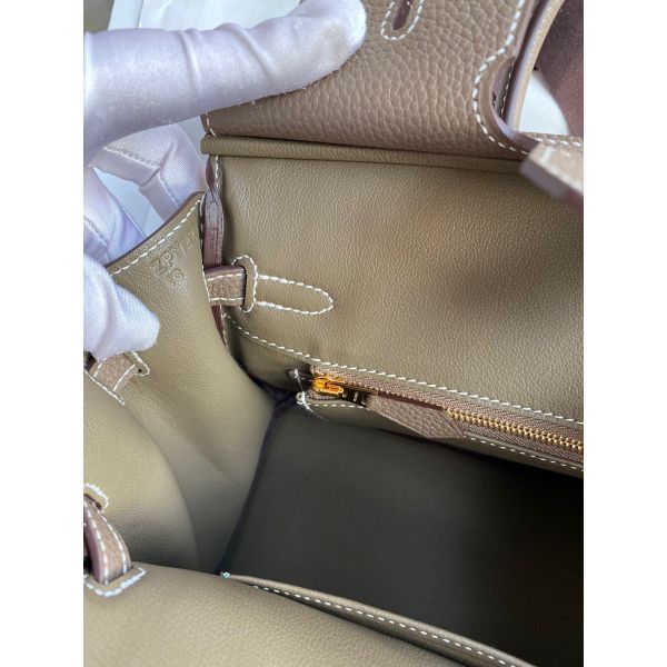 Hermes Birkin 25 Retourne Handmade Bag in Taupe Clemence Leather - Image 8