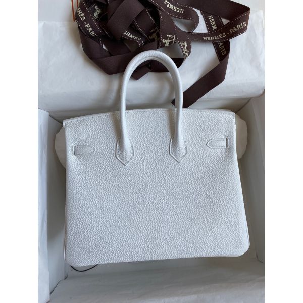 Hermes Birkin 25 Retourne Handmade Bag In White Clemence Leather - Image 2