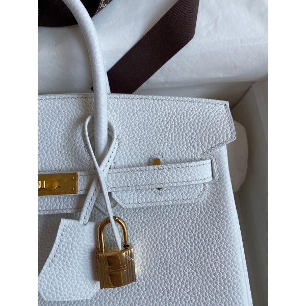 Hermes Birkin 25 Retourne Handmade Bag In White Clemence Leather - Image 3