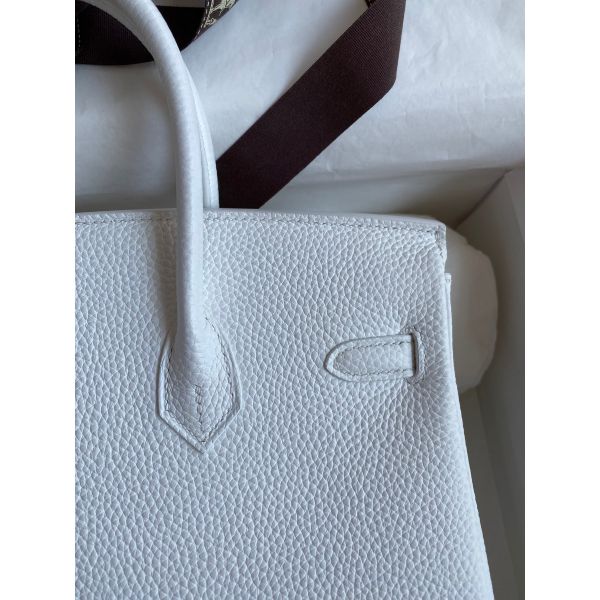 Hermes Birkin 25 Retourne Handmade Bag In White Clemence Leather - Image 4