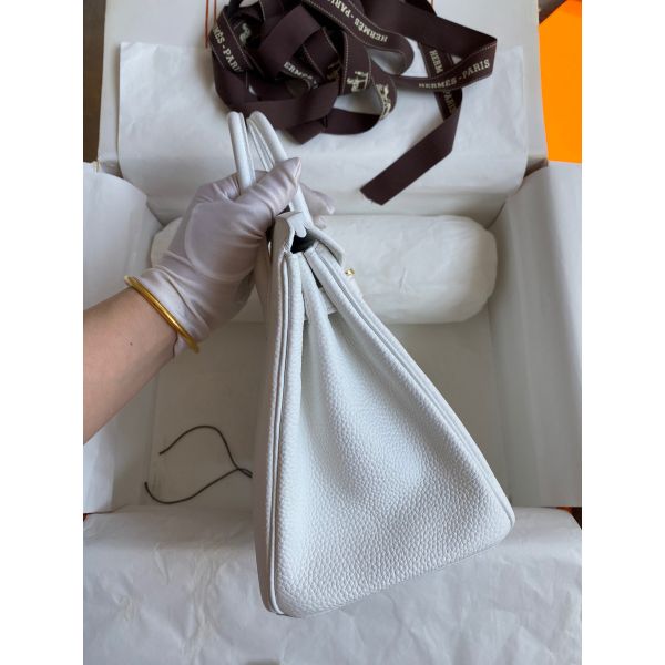 Hermes Birkin 25 Retourne Handmade Bag In White Clemence Leather - Image 5